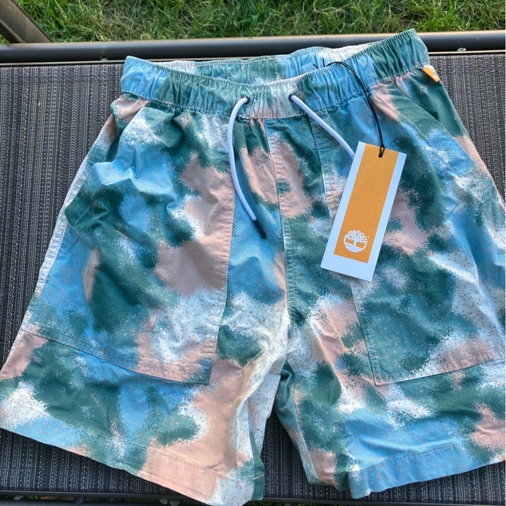 Men’s size small Timberland board shorts multi colored elastic waist Brand New